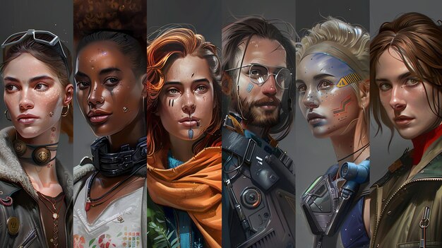 Detailed concept art of several main characters from an upcoming action RPG, showcasing their unique appearances, gear, and expressions that hint at their personalities and roles in the story.