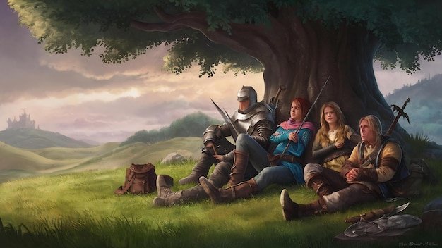 A screenshot from a new multiplayer game showing a diverse group of players collaborating to complete a challenging quest in a fantasy setting.