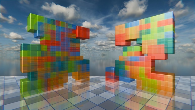 Detailed image showing two players collaborating to build a structure in a colorful, block-based world, exemplifying the creative collaboration in strategic co-op games. One player is placing a block while the other is planning the next move, both focused and engaged.